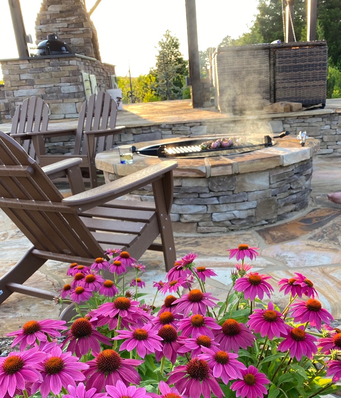 custom fire pit with cook top flagstone patio