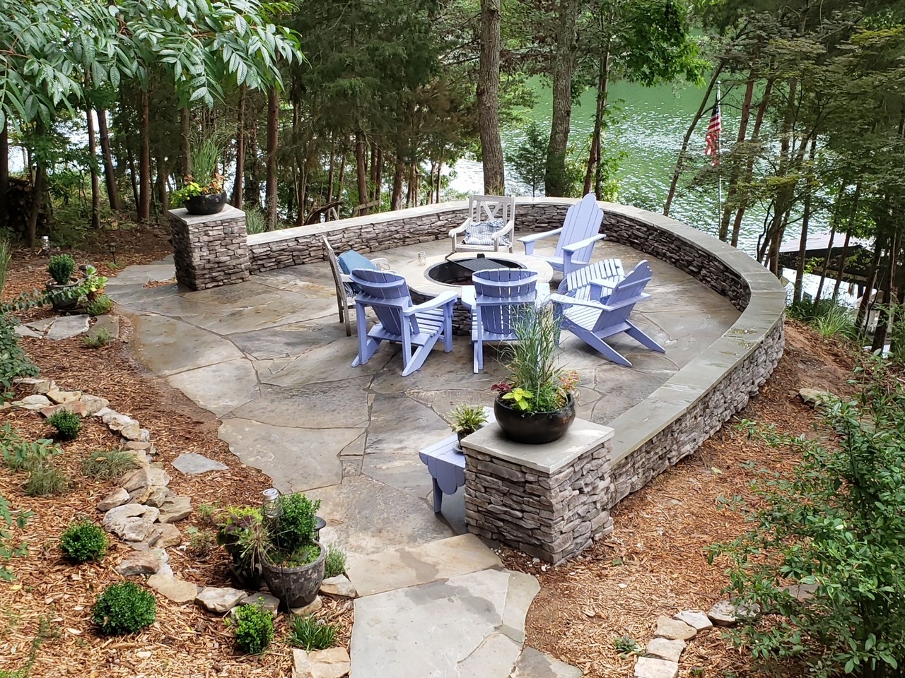 Flagston patio with fire pit in blue ridge georgia